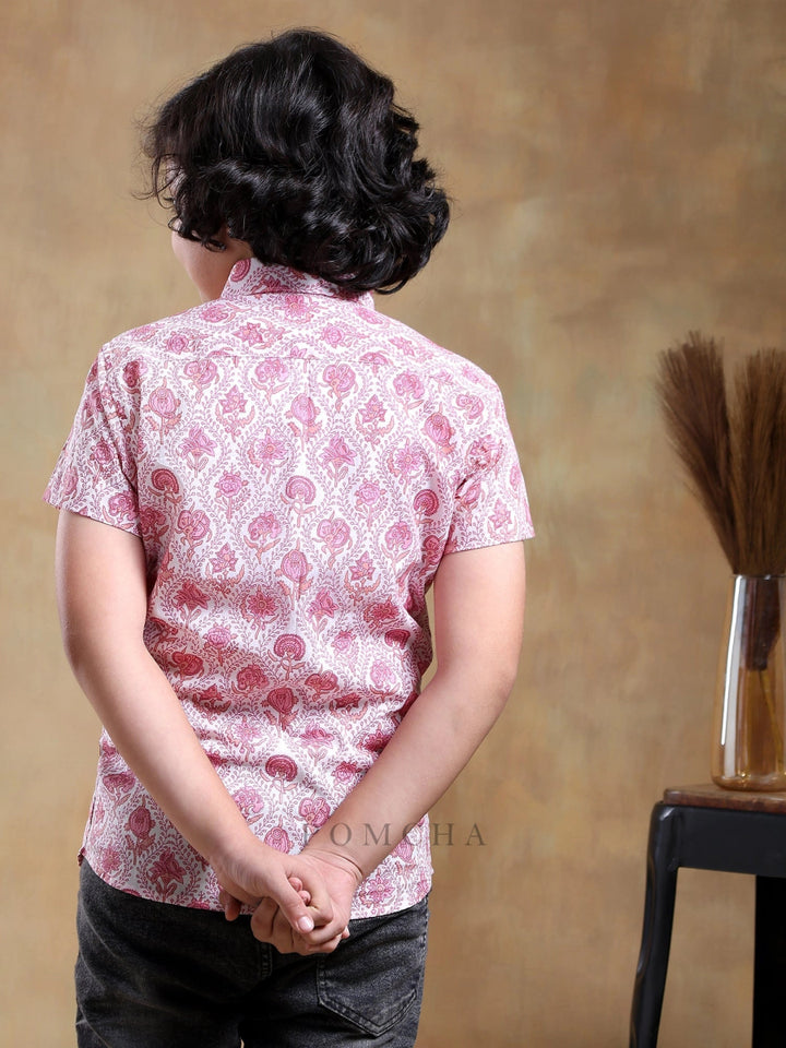 BACHPAN GULABI PHOOL COTTON HAND BLOCK SHIRT - Pomcha Jaipur