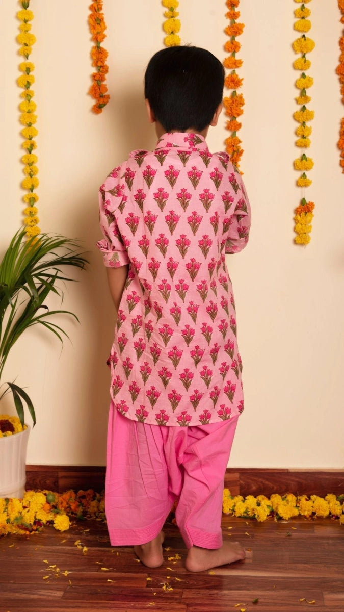 BACHPAN GULBHAR PINK HAND BLOCK KURTA SET - Pomcha Jaipur