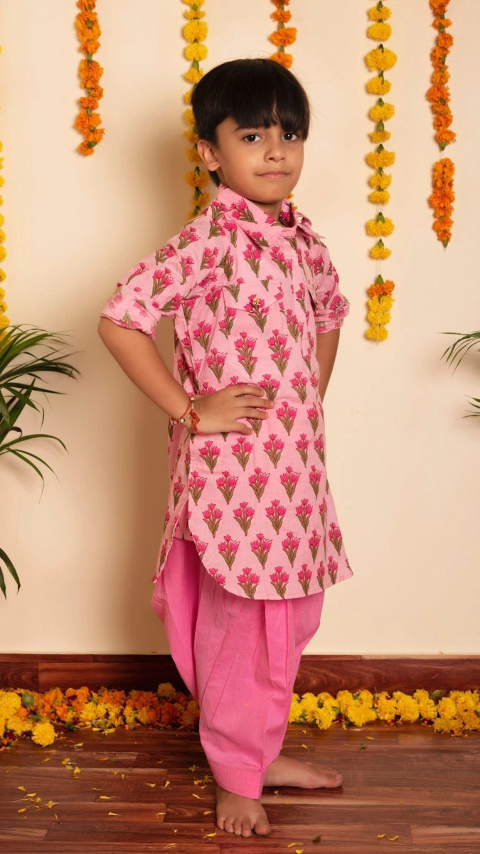 BACHPAN GULBHAR PINK HAND BLOCK KURTA SET - Pomcha Jaipur