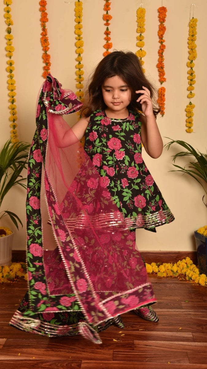 BACHPAN GULMOHAR HAND BLOCK SHARARA SET - Pomcha Jaipur