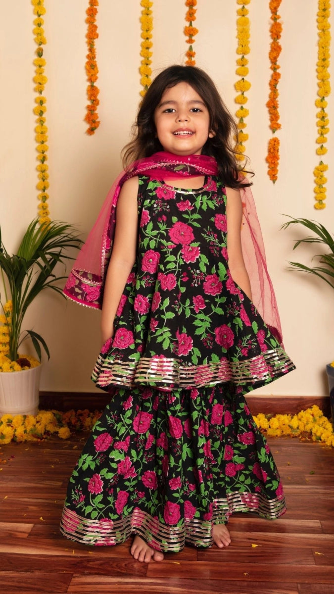 BACHPAN GULMOHAR HAND BLOCK SHARARA SET - Pomcha Jaipur