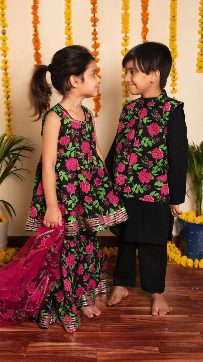BACHPAN GULMOHAR HAND BLOCK SHARARA SET - Pomcha Jaipur