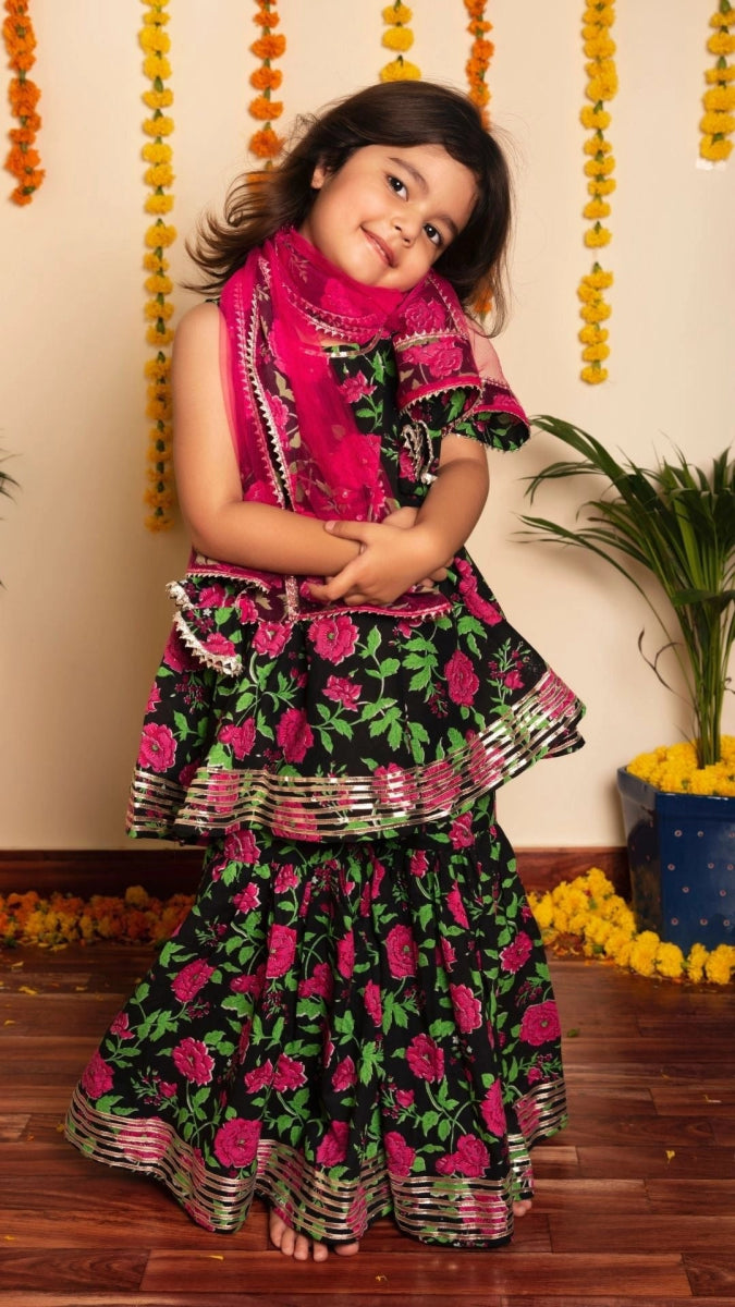BACHPAN GULMOHAR HAND BLOCK SHARARA SET - Pomcha Jaipur