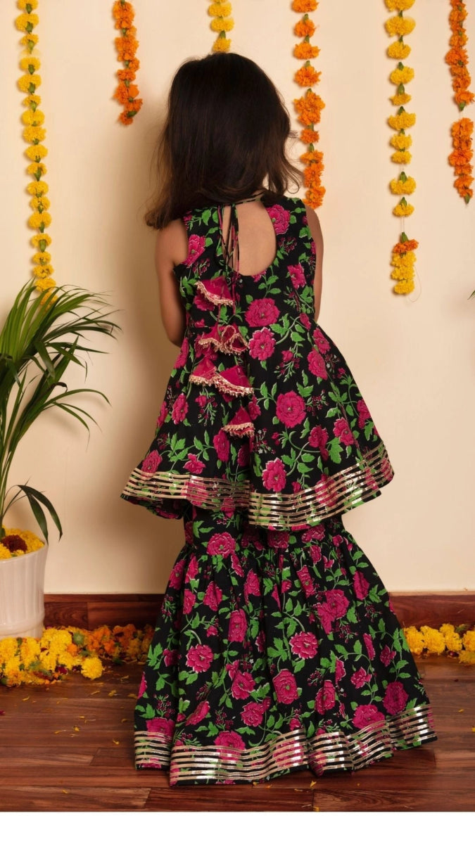 BACHPAN GULMOHAR HAND BLOCK SHARARA SET - Pomcha Jaipur