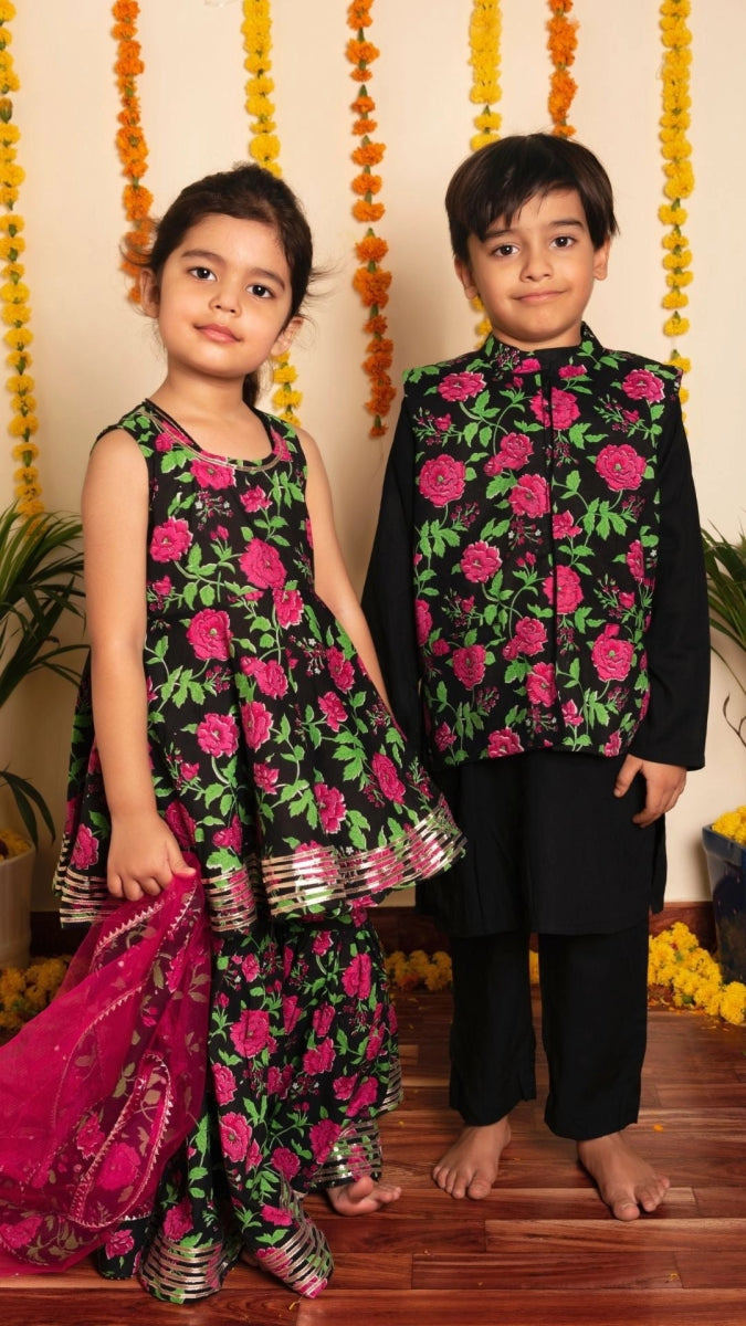 BACHPAN GULMOHAR HAND BLOCK SHARARA SET - Pomcha Jaipur