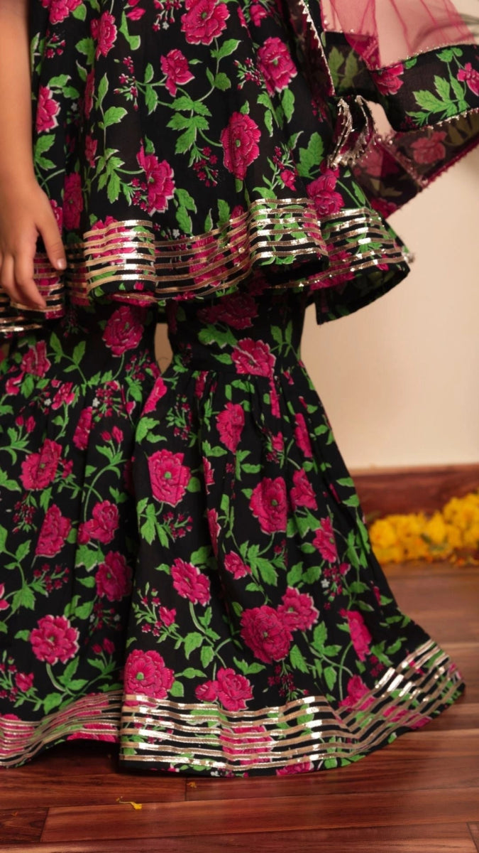 BACHPAN GULMOHAR HAND BLOCK SHARARA SET - Pomcha Jaipur