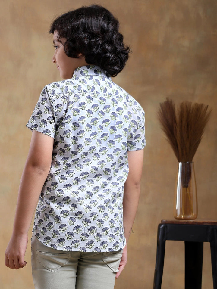 BACHPAN MADHUR GREY COTTON HAND BLOCK SHIRT - Pomcha Jaipur