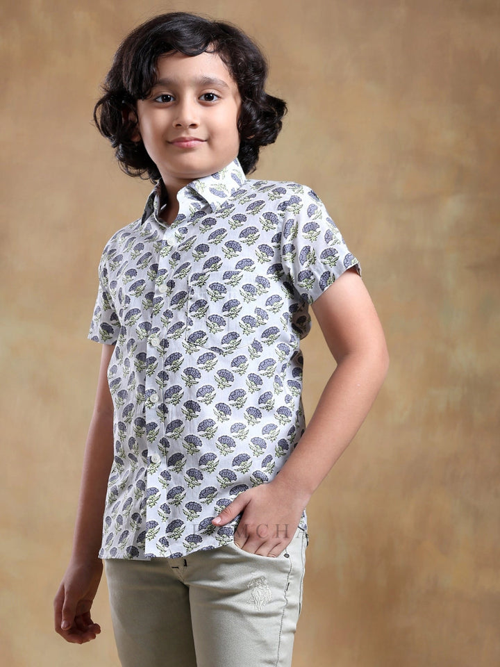 BACHPAN MADHUR GREY COTTON HAND BLOCK SHIRT - Pomcha Jaipur