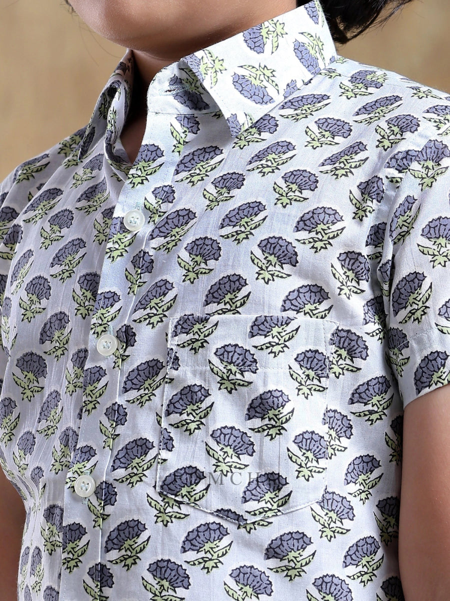 BACHPAN MADHUR GREY COTTON HAND BLOCK SHIRT - Pomcha Jaipur