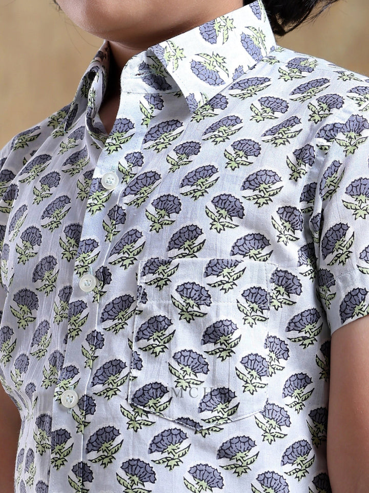 BACHPAN MADHUR GREY COTTON HAND BLOCK SHIRT - Pomcha Jaipur