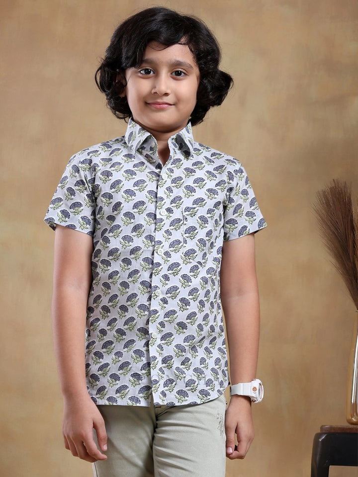 BACHPAN MADHUR GREY COTTON HAND BLOCK SHIRT - Pomcha Jaipur