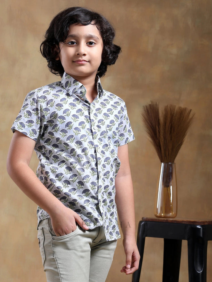 BACHPAN MADHUR GREY COTTON HAND BLOCK SHIRT - Pomcha Jaipur
