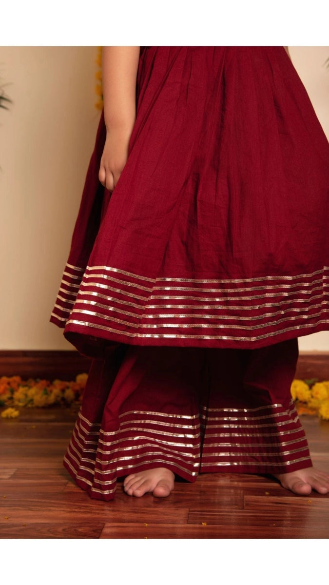 BACHPAN MAROON GOTTA JAAL ANARKALI SET - Pomcha Jaipur