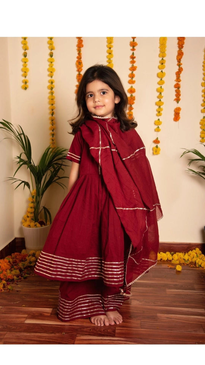 BACHPAN MAROON GOTTA JAAL ANARKALI SET - Pomcha Jaipur