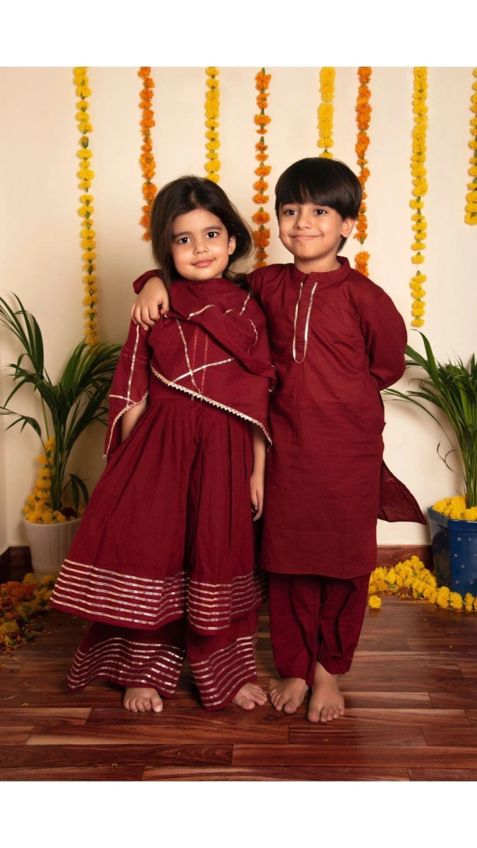 BACHPAN MAROON GOTTA JAAL ANARKALI SET - Pomcha Jaipur