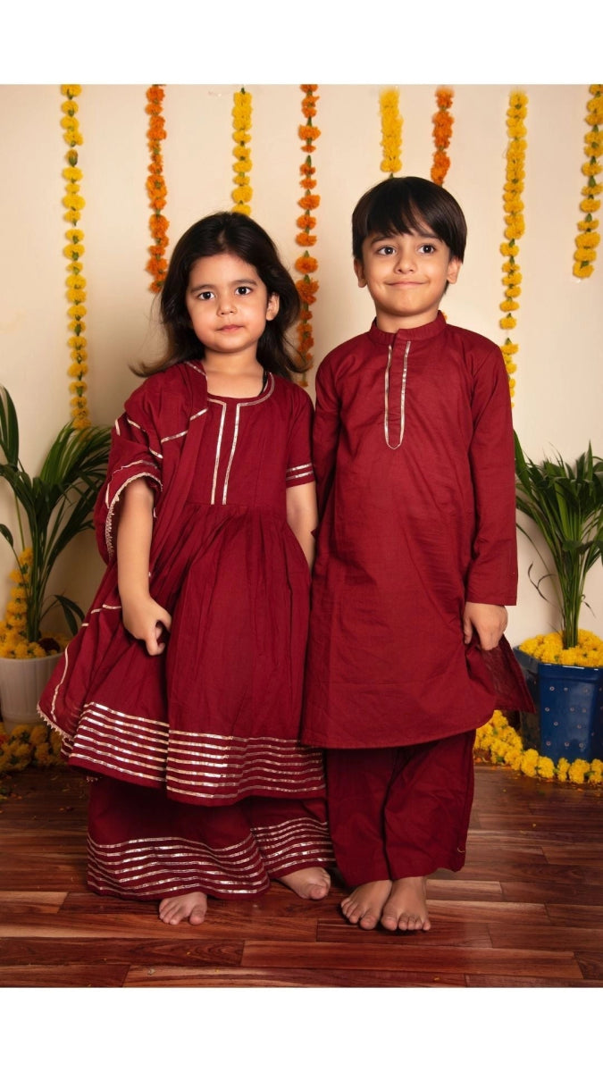 BACHPAN MAROON GOTTA JAAL ANARKALI SET - Pomcha Jaipur