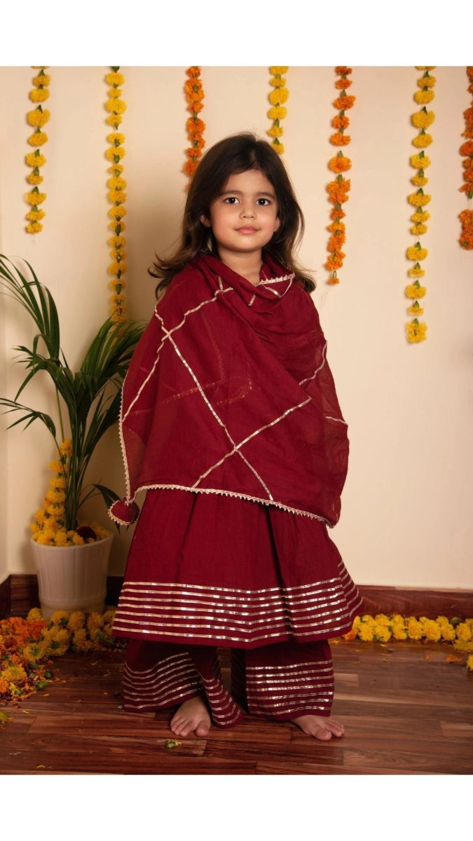 BACHPAN MAROON GOTTA JAAL ANARKALI SET - Pomcha Jaipur