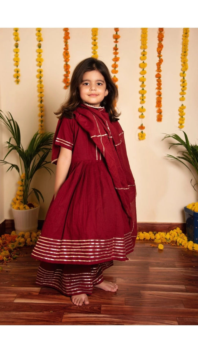 BACHPAN MAROON GOTTA JAAL ANARKALI SET - Pomcha Jaipur