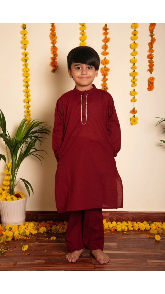 BACHPAN MAROON KURTA PANT SET - Pomcha Jaipur