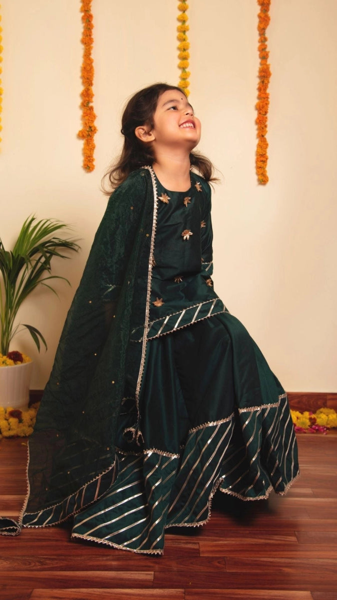 BACHPAN MIMOSA GREEN LEHENGA SET - Pomcha Jaipur