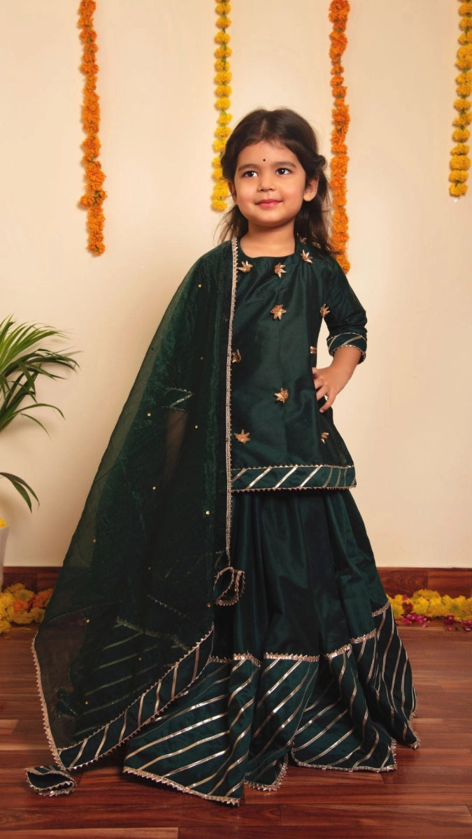 BACHPAN MIMOSA GREEN LEHENGA SET - Pomcha Jaipur