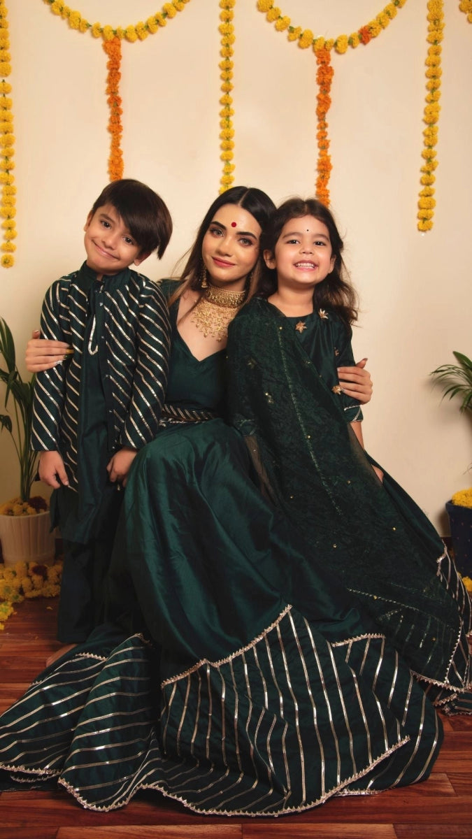 BACHPAN MIMOSA GREEN LEHENGA SET - Pomcha Jaipur