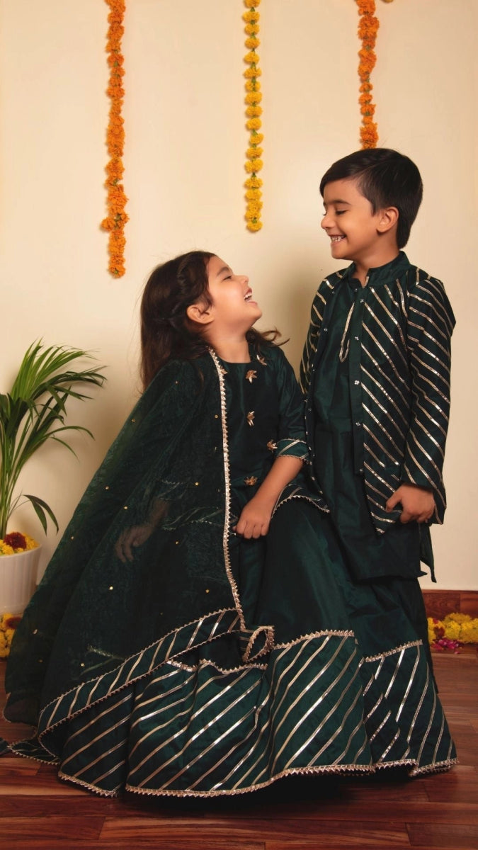 BACHPAN MIMOSA GREEN LEHENGA SET - Pomcha Jaipur