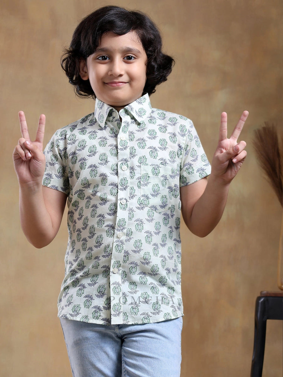 BACHPAN PARIKSHIT HAND BLOCK COTTON SHIRT - Pomcha Jaipur