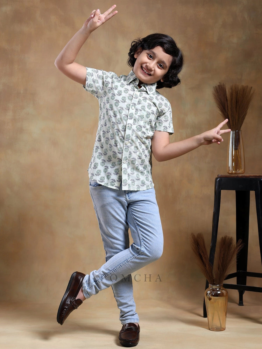 BACHPAN PARIKSHIT HAND BLOCK COTTON SHIRT - Pomcha Jaipur