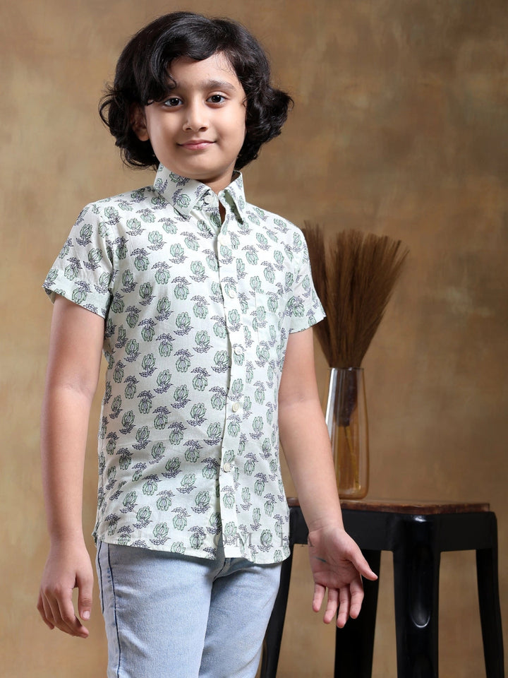 BACHPAN PARIKSHIT HAND BLOCK COTTON SHIRT - Pomcha Jaipur