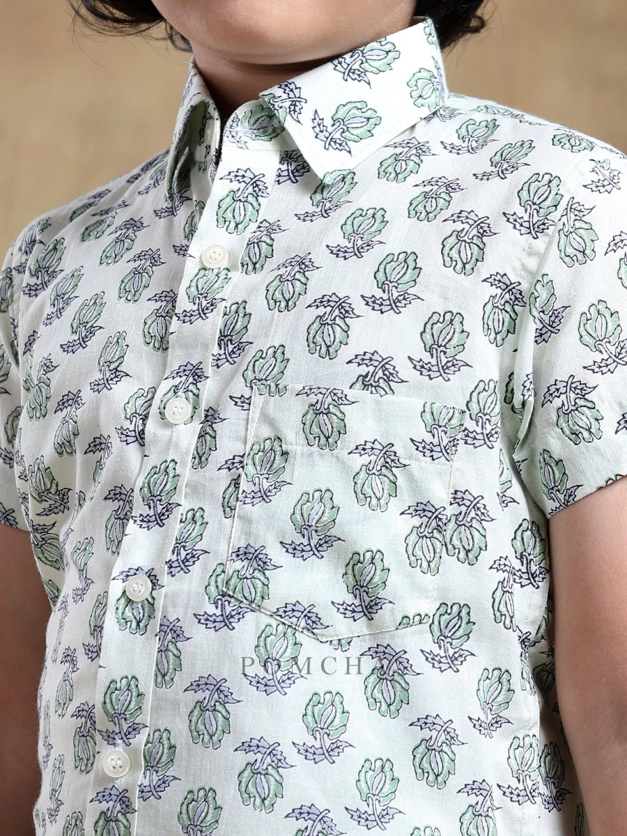 BACHPAN PARIKSHIT HAND BLOCK COTTON SHIRT - Pomcha Jaipur