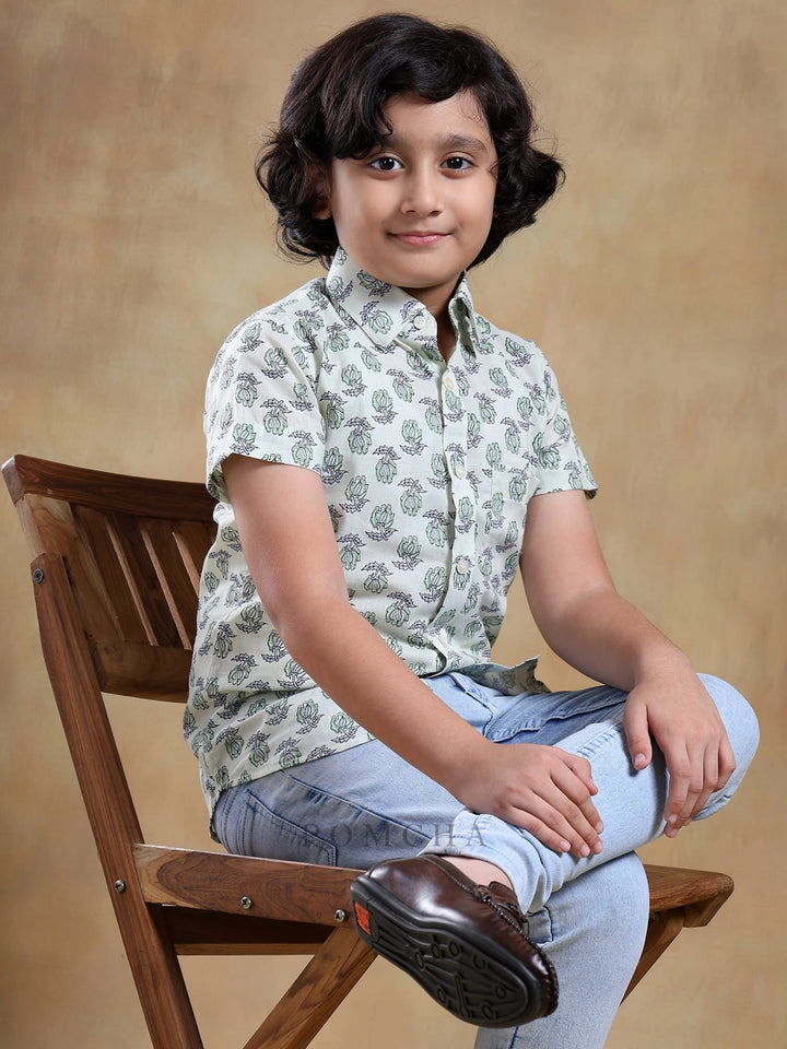 BACHPAN PARIKSHIT HAND BLOCK COTTON SHIRT - Pomcha Jaipur