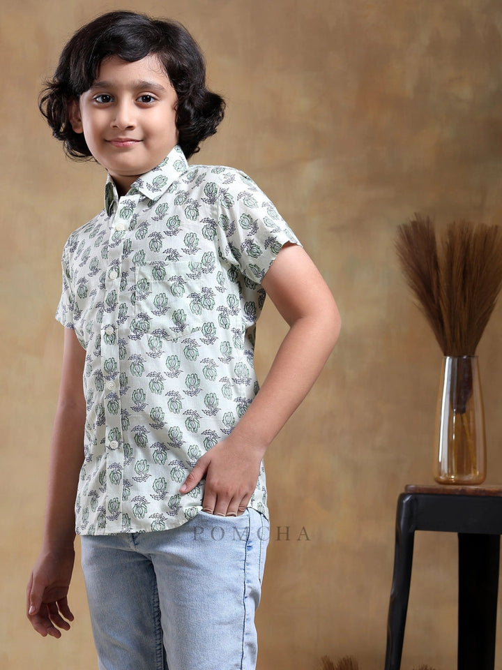 BACHPAN PARIKSHIT HAND BLOCK COTTON SHIRT - Pomcha Jaipur