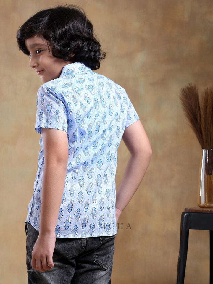 BACHPAN SAGAR BLUE COTTON HAND BLOCK SHIRT - Pomcha Jaipur