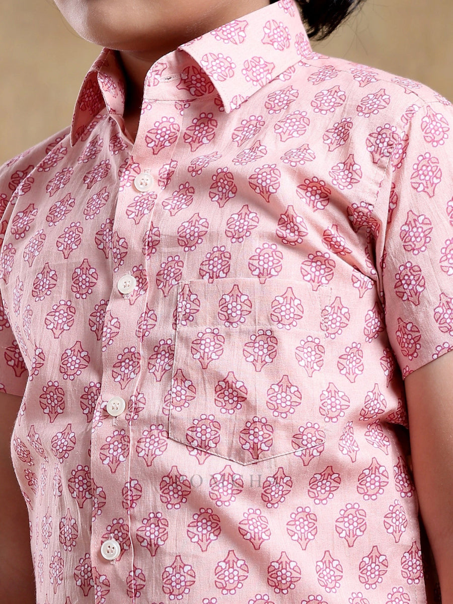 BACHPAN SHUBH GULABI COTTON HAND BLOCK SHIRT - Pomcha Jaipur