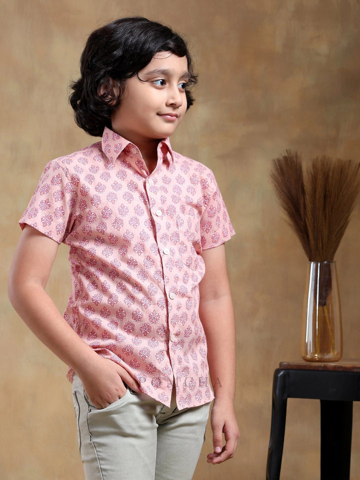 BACHPAN SHUBH GULABI COTTON HAND BLOCK SHIRT - Pomcha Jaipur