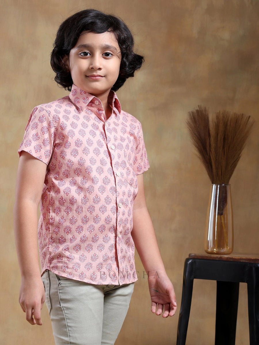 BACHPAN SHUBH GULABI COTTON HAND BLOCK SHIRT - Pomcha Jaipur