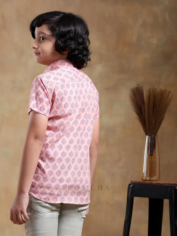 BACHPAN SHUBH GULABI COTTON HAND BLOCK SHIRT - Pomcha Jaipur