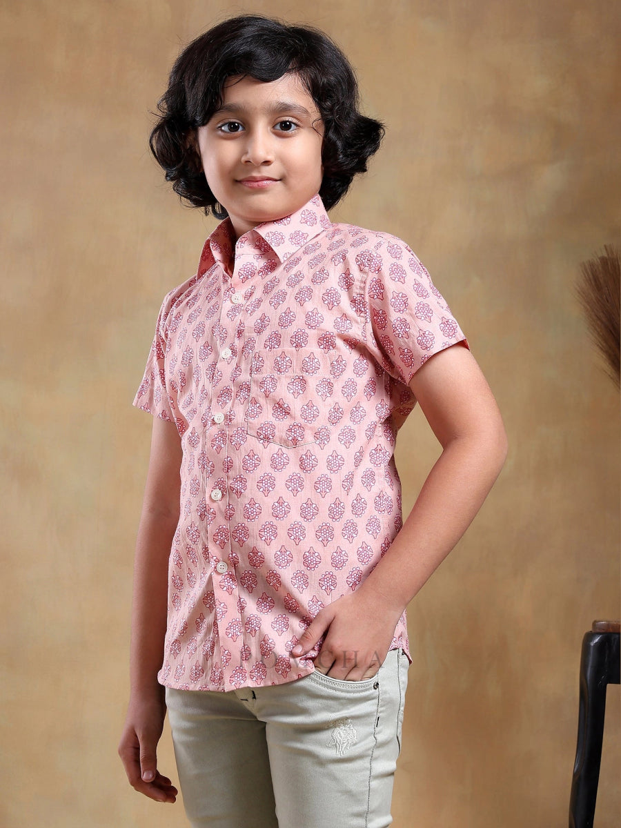 BACHPAN SHUBH GULABI COTTON HAND BLOCK SHIRT - Pomcha Jaipur