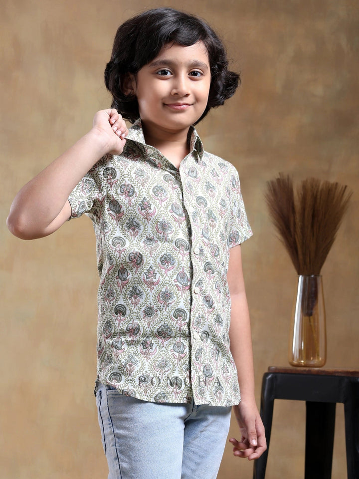 BACHPAN SUNHERA COTTON HAND BLOCK SHIRT - Pomcha Jaipur