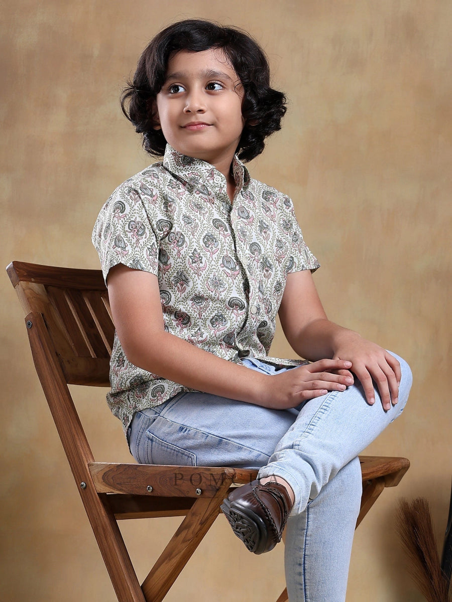 BACHPAN SUNHERA COTTON HAND BLOCK SHIRT - Pomcha Jaipur