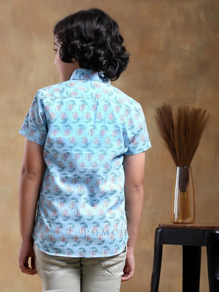 BACHPAN VISTAAR BLUE COTTON HAND BLOCK SHIRT - Pomcha Jaipur
