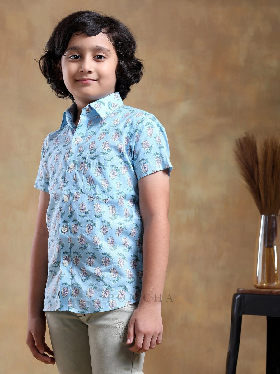 BACHPAN VISTAAR BLUE COTTON HAND BLOCK SHIRT - Pomcha Jaipur