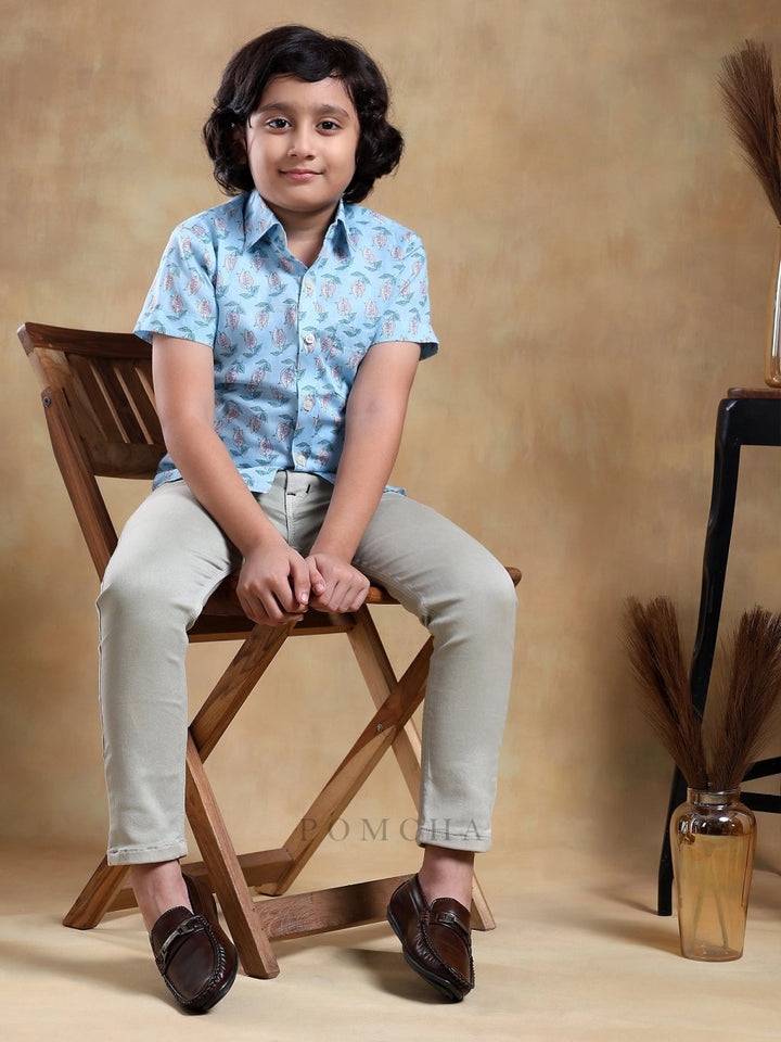 BACHPAN VISTAAR BLUE COTTON HAND BLOCK SHIRT - Pomcha Jaipur