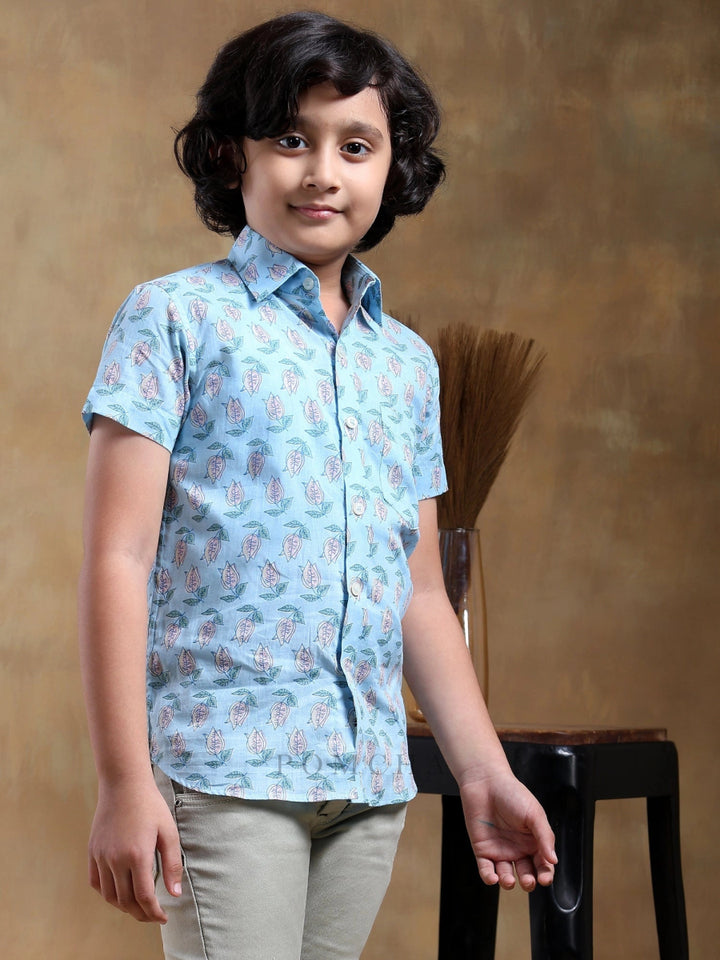 BACHPAN VISTAAR BLUE COTTON HAND BLOCK SHIRT - Pomcha Jaipur
