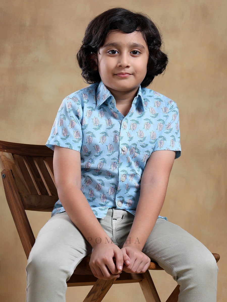 BACHPAN VISTAAR BLUE COTTON HAND BLOCK SHIRT - Pomcha Jaipur