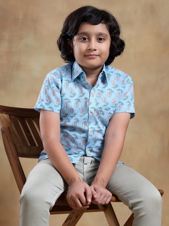 BACHPAN VISTAAR BLUE COTTON HAND BLOCK SHIRT - Pomcha Jaipur