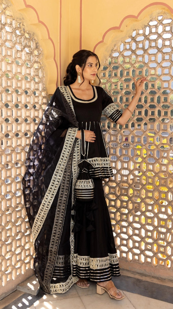 BLACK BEAUTY COTTON SHARARA SET - Pomcha Jaipur