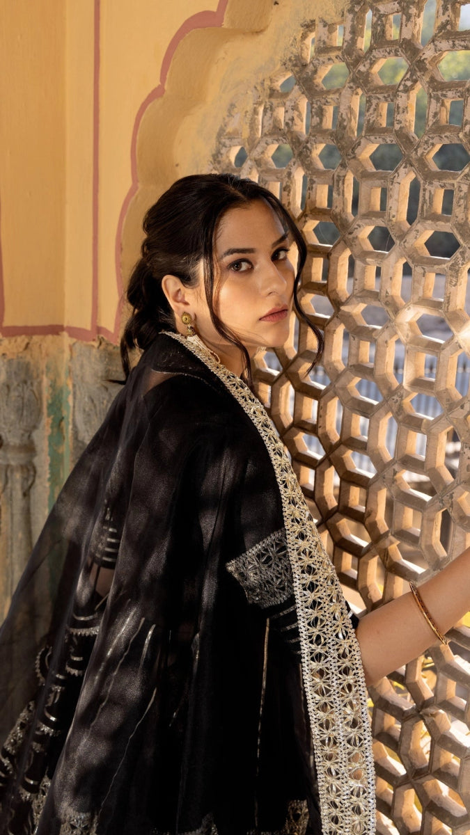 BLACK BEAUTY COTTON SHARARA SET - Pomcha Jaipur