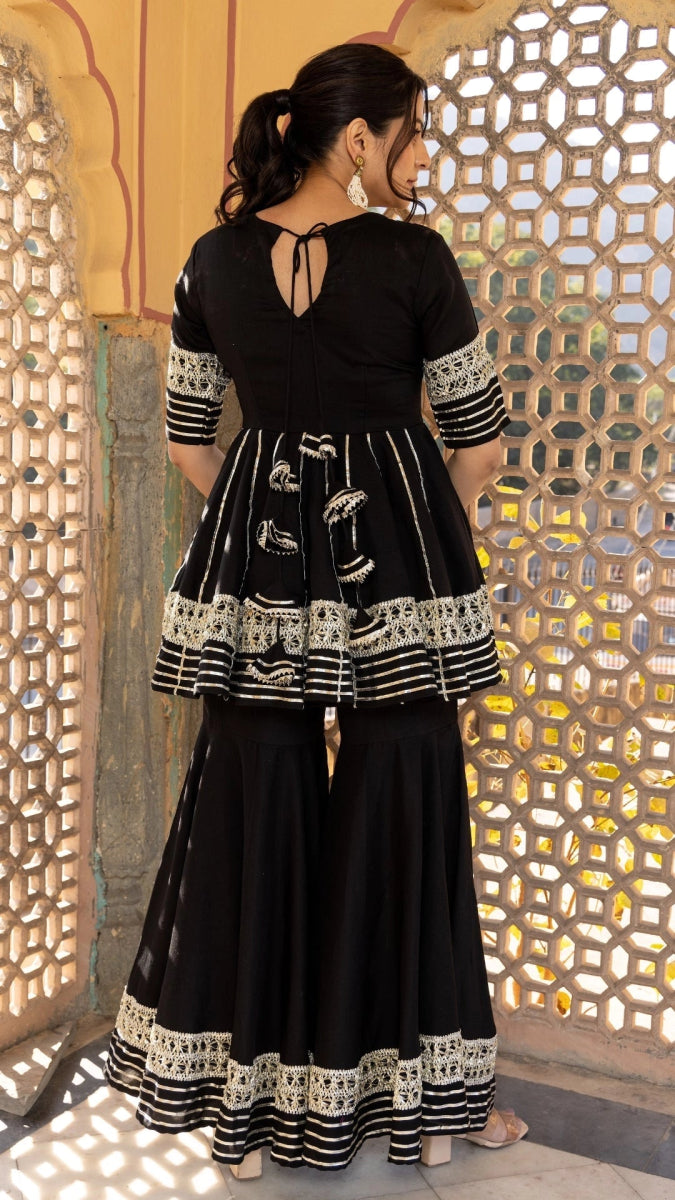 BLACK BEAUTY COTTON SHARARA SET - Pomcha Jaipur